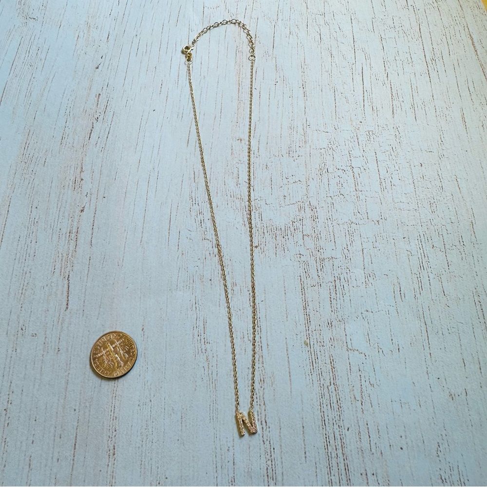 Sterling Silver Gold Wash N‎ Initial Crystal Necklace